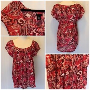 🔥5/$20🔥 Calvin Klein Cotton Berry Wine Ethnic Print Top